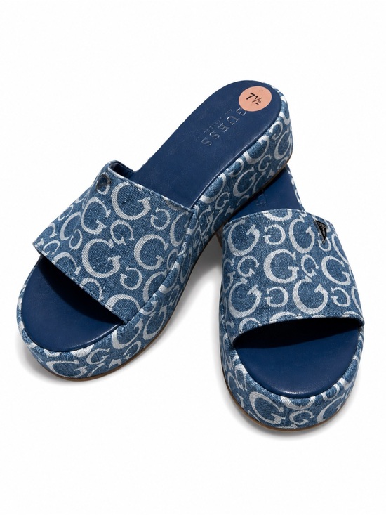 Guess Shoes - Guess Denim Monogram Platform Slide Sandals